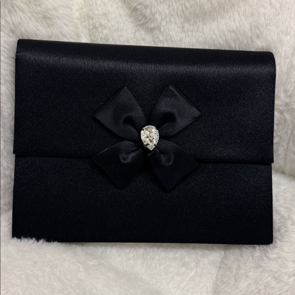 YSL Black Satin Clutch with Bow Accent with COA